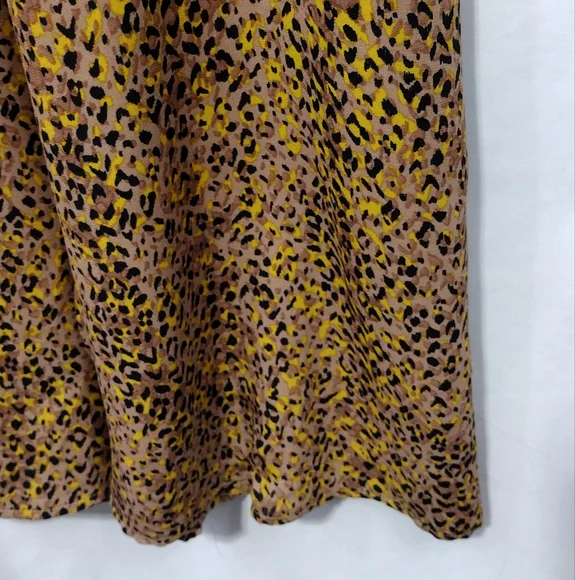 WAYF Leopard Print Faux Wrap Boho Midi Dress Women's L Brown Boho Retro 90s Y2K - Picture 5 of 10